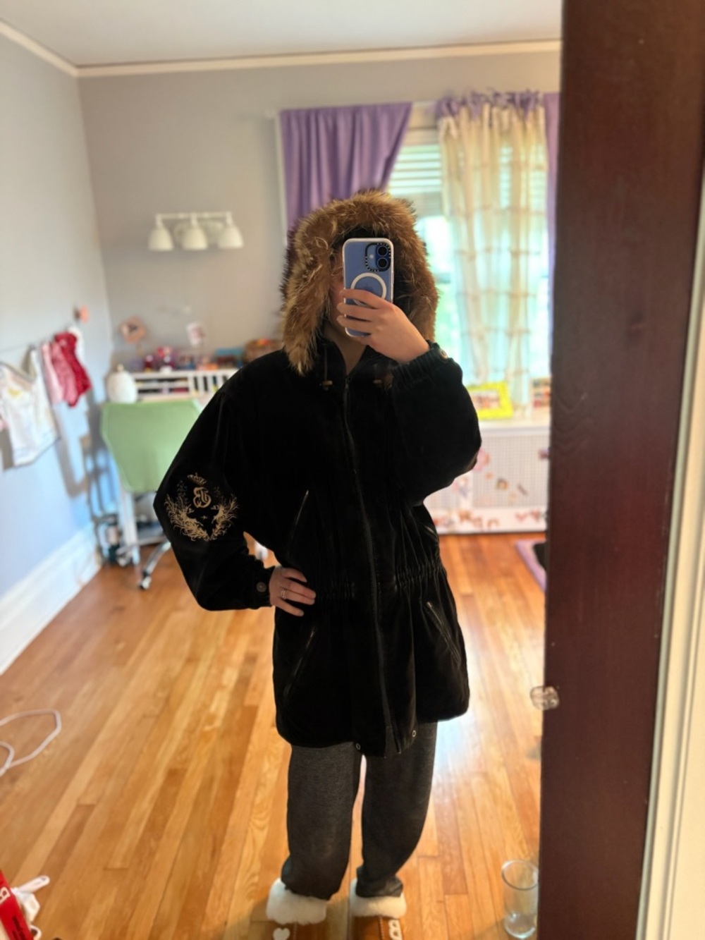 Vintage Bogner Black Hooded Puffer Jacket with Fur-Trim Hood